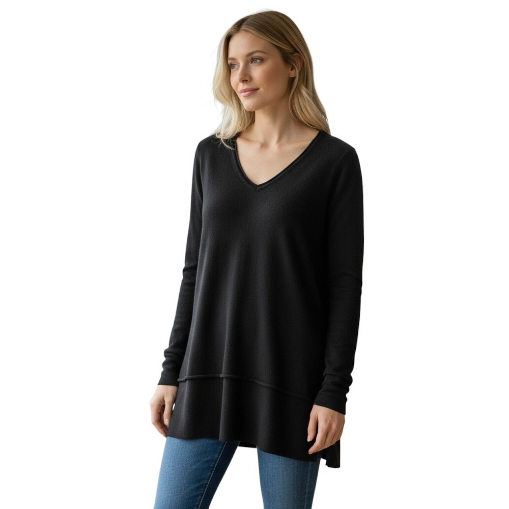Pure Jill‎ Womens Top Sz M Black Layered V Neck Long Sleeve Knit Sweater